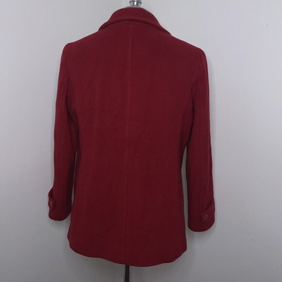 LL Bean Lambswool Pea Coat Womens Sz 12 Red Double Breasted Wool - Picture 6 of 7